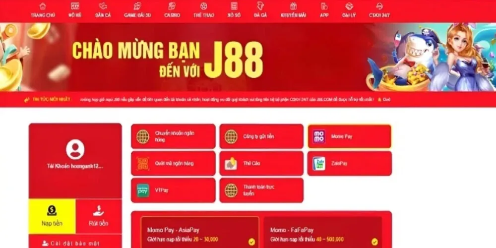 Hệ thống ngân hàng thanh toán của J88 phủ sóng hầu hết tất cả người chơi